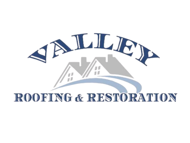 Logo of Valley Roofing & Restoration featuring two stylized houses with a curved line beneath.