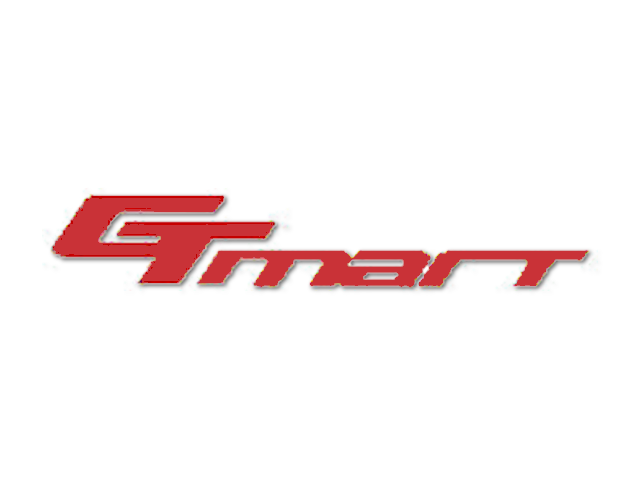Logo of Gmart in bold red letters on a transparent background.